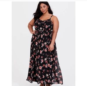 Torrid Black Floral Pleated Chiffon Maxi Dress Spaghetti Straps Women's plus 5